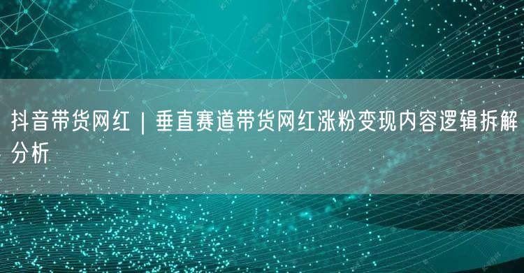 抖音带货网红｜垂直赛道带货网红涨粉变现内容逻辑拆解分析